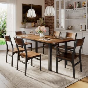 7-Piece Dining Table Set with 6 Chairs, 63" Extendable Kitchen Table & Chairs Set for 4-6, Dining RoomTable
