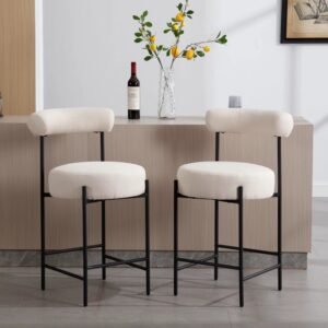 Modern Sherpa Bar Stools Set of 2 with Black Metal Base
